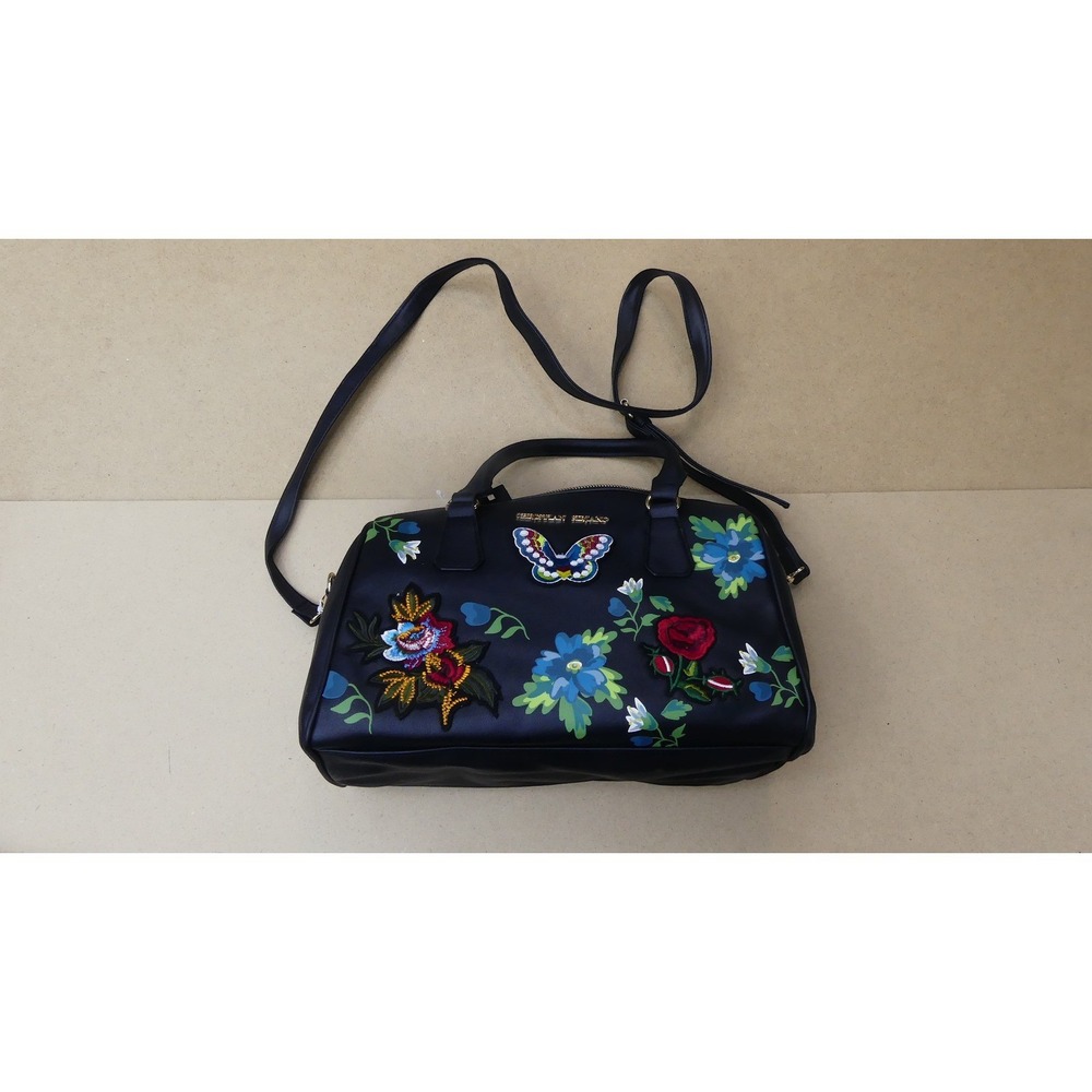 Christian Siriano Satchel Bag Womens Medium Black NWT Floral Butterfly Embroider - Picture 2 of 5